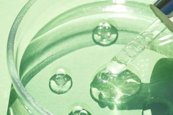 Gel translucide parsemé de bulles dans une coupelle en verre